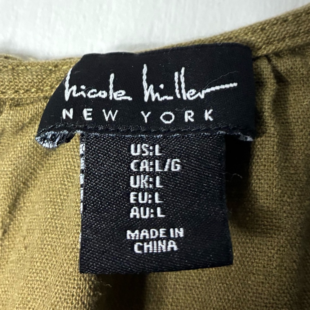 Nwot Nicole Miller Olive Green Linen Blend Jumpsuit XL Short Sleeve Wide Leg - Picture 3 of 8